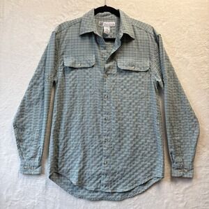 Vtg LL Bean‎ Traveler Mens Shirt Small Blue Plaid Button Up Long Sleeve Casual